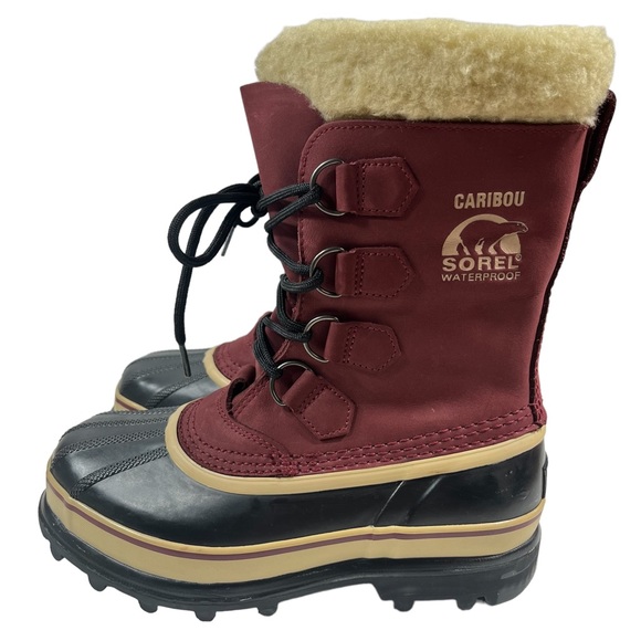 Sorel Shoes Nwt Sorel Burgundy Caribou Waterproof Leather Suede Winter Boots Womens Size 7